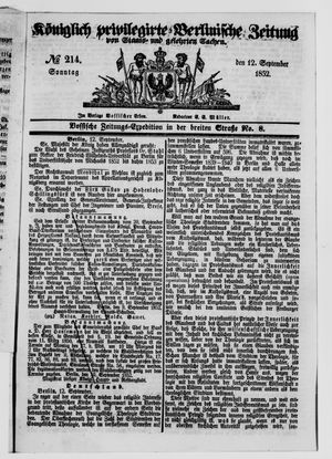 Königlich privilegirte Berlinische Zeitung von Staats- und gelehrten Sachen on Sep 12, 1852