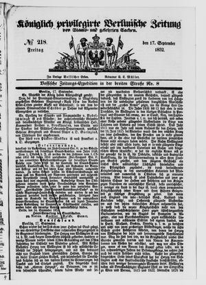 Königlich privilegirte Berlinische Zeitung von Staats- und gelehrten Sachen vom 17.09.1852