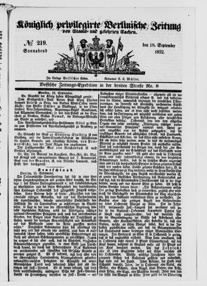 Königlich privilegirte Berlinische Zeitung von Staats- und gelehrten Sachen vom 18.09.1852