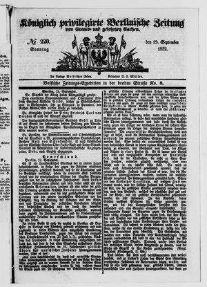 Königlich privilegirte Berlinische Zeitung von Staats- und gelehrten Sachen vom 19.09.1852