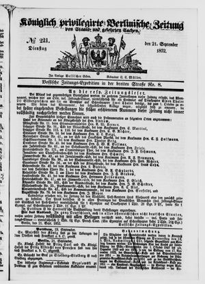 Königlich privilegirte Berlinische Zeitung von Staats- und gelehrten Sachen vom 21.09.1852