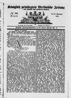 Königlich privilegirte Berlinische Zeitung von Staats- und gelehrten Sachen vom 22.09.1852