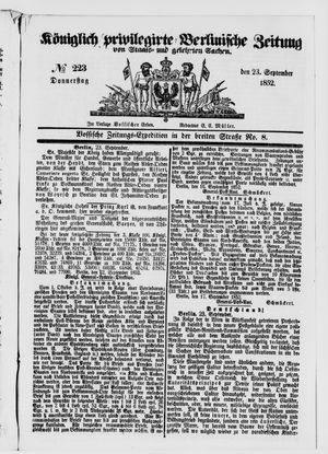 Königlich privilegirte Berlinische Zeitung von Staats- und gelehrten Sachen on Sep 23, 1852