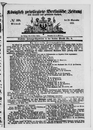 Königlich privilegirte Berlinische Zeitung von Staats- und gelehrten Sachen vom 29.09.1852
