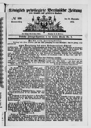 Königlich privilegirte Berlinische Zeitung von Staats- und gelehrten Sachen vom 30.09.1852