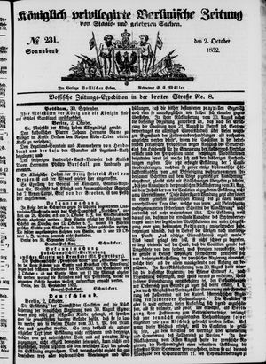 Königlich privilegirte Berlinische Zeitung von Staats- und gelehrten Sachen vom 02.10.1852