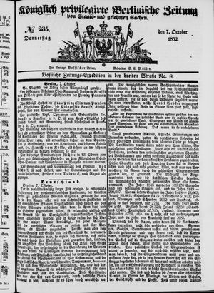 Königlich privilegirte Berlinische Zeitung von Staats- und gelehrten Sachen on Oct 7, 1852