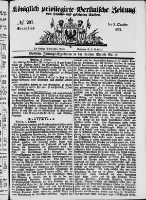 Königlich privilegirte Berlinische Zeitung von Staats- und gelehrten Sachen vom 09.10.1852
