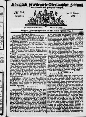 Königlich privilegirte Berlinische Zeitung von Staats- und gelehrten Sachen on Oct 12, 1852