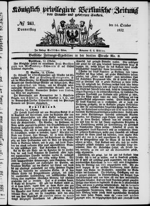 Königlich privilegirte Berlinische Zeitung von Staats- und gelehrten Sachen vom 14.10.1852