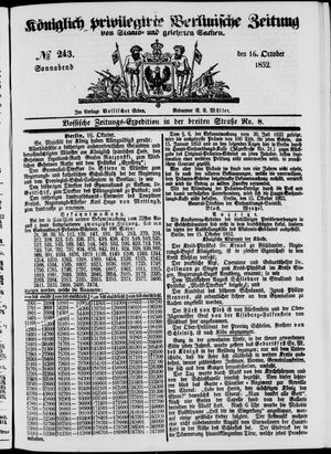 Königlich privilegirte Berlinische Zeitung von Staats- und gelehrten Sachen on Oct 16, 1852