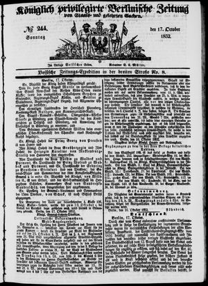 Königlich privilegirte Berlinische Zeitung von Staats- und gelehrten Sachen on Oct 17, 1852