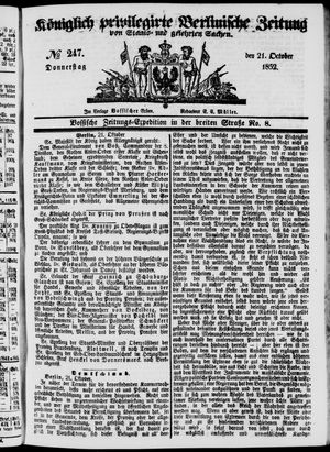 Königlich privilegirte Berlinische Zeitung von Staats- und gelehrten Sachen vom 21.10.1852