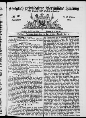 Königlich privilegirte Berlinische Zeitung von Staats- und gelehrten Sachen vom 23.10.1852
