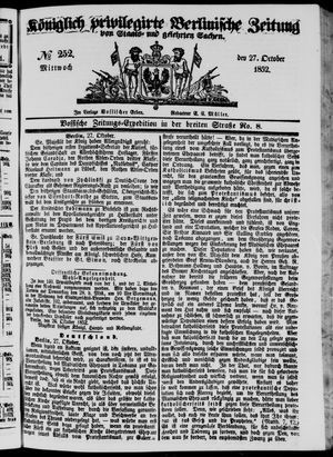 Königlich privilegirte Berlinische Zeitung von Staats- und gelehrten Sachen on Oct 27, 1852