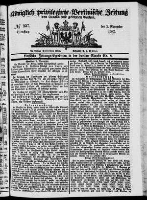 Königlich privilegirte Berlinische Zeitung von Staats- und gelehrten Sachen on Nov 2, 1852