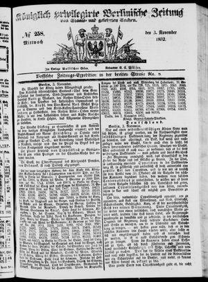 Königlich privilegirte Berlinische Zeitung von Staats- und gelehrten Sachen on Nov 3, 1852