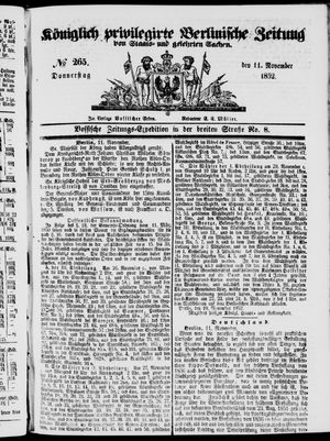 Königlich privilegirte Berlinische Zeitung von Staats- und gelehrten Sachen vom 11.11.1852