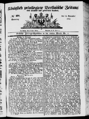 Königlich privilegirte Berlinische Zeitung von Staats- und gelehrten Sachen vom 14.11.1852