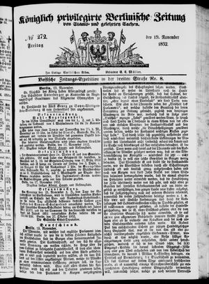 Königlich privilegirte Berlinische Zeitung von Staats- und gelehrten Sachen vom 19.11.1852