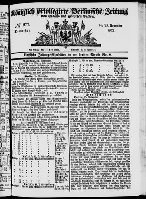 Königlich privilegirte Berlinische Zeitung von Staats- und gelehrten Sachen vom 25.11.1852