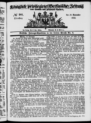 Königlich privilegirte Berlinische Zeitung von Staats- und gelehrten Sachen on Nov 30, 1852