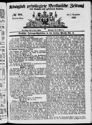 Königlich privilegirte Berlinische Zeitung von Staats- und gelehrten Sachen on Dec 2, 1852
