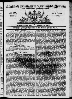 Königlich privilegirte Berlinische Zeitung von Staats- und gelehrten Sachen on Dec 5, 1852