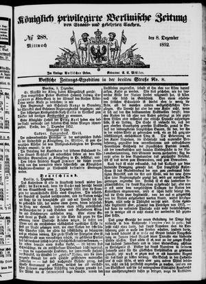 Königlich privilegirte Berlinische Zeitung von Staats- und gelehrten Sachen vom 08.12.1852
