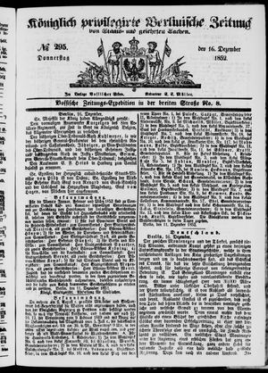 Königlich privilegirte Berlinische Zeitung von Staats- und gelehrten Sachen vom 16.12.1852