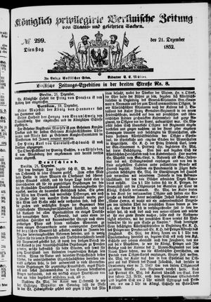 Königlich privilegirte Berlinische Zeitung von Staats- und gelehrten Sachen vom 21.12.1852