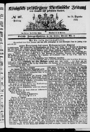 Königlich privilegirte Berlinische Zeitung von Staats- und gelehrten Sachen vom 31.12.1852