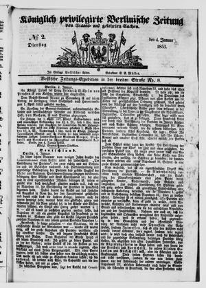 Königlich privilegirte Berlinische Zeitung von Staats- und gelehrten Sachen on Jan 4, 1853