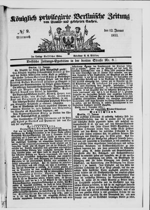 Königlich privilegirte Berlinische Zeitung von Staats- und gelehrten Sachen vom 12.01.1853