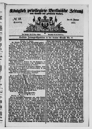 Königlich privilegirte Berlinische Zeitung von Staats- und gelehrten Sachen on Jan 16, 1853