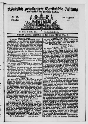 Königlich privilegirte Berlinische Zeitung von Staats- und gelehrten Sachen on Jan 18, 1853