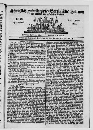 Königlich privilegirte Berlinische Zeitung von Staats- und gelehrten Sachen on Jan 22, 1853