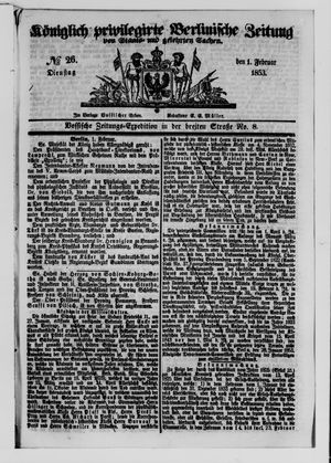 Königlich privilegirte Berlinische Zeitung von Staats- und gelehrten Sachen vom 01.02.1853