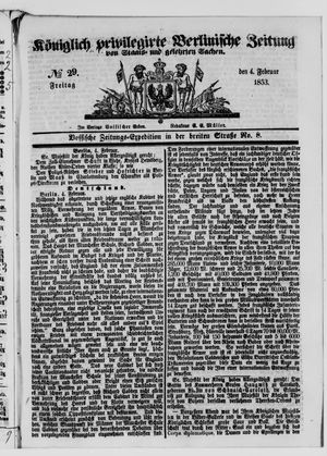 Königlich privilegirte Berlinische Zeitung von Staats- und gelehrten Sachen on Feb 4, 1853