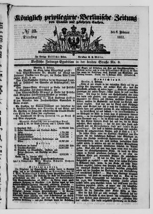Königlich privilegirte Berlinische Zeitung von Staats- und gelehrten Sachen vom 08.02.1853