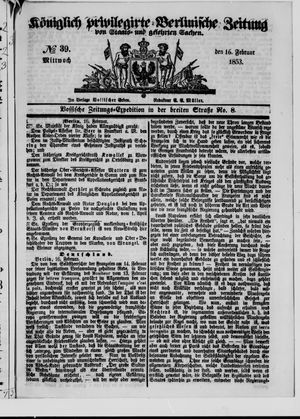 Königlich privilegirte Berlinische Zeitung von Staats- und gelehrten Sachen vom 16.02.1853