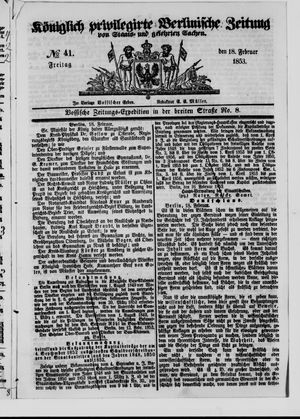 Königlich privilegirte Berlinische Zeitung von Staats- und gelehrten Sachen vom 18.02.1853