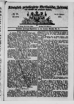 Königlich privilegirte Berlinische Zeitung von Staats- und gelehrten Sachen vom 22.02.1853