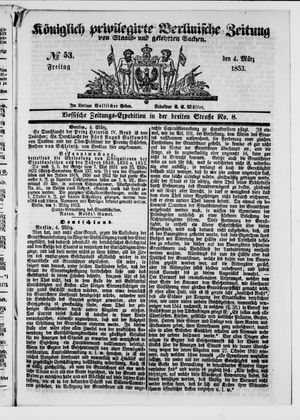 Königlich privilegirte Berlinische Zeitung von Staats- und gelehrten Sachen vom 04.03.1853