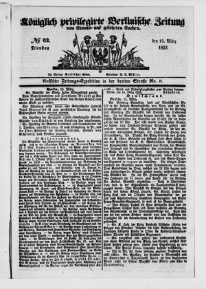 Königlich privilegirte Berlinische Zeitung von Staats- und gelehrten Sachen vom 15.03.1853