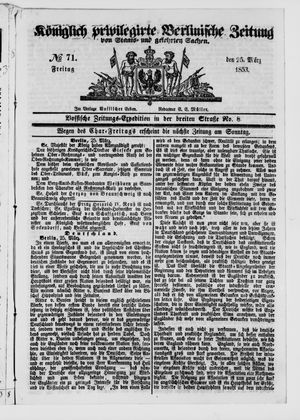 Königlich privilegirte Berlinische Zeitung von Staats- und gelehrten Sachen vom 25.03.1853