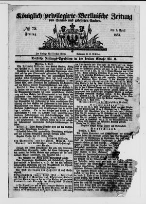Königlich privilegirte Berlinische Zeitung von Staats- und gelehrten Sachen on Apr 1, 1853