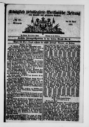 Königlich privilegirte Berlinische Zeitung von Staats- und gelehrten Sachen vom 20.04.1853