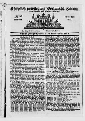 Königlich privilegirte Berlinische Zeitung von Staats- und gelehrten Sachen on Apr 27, 1853