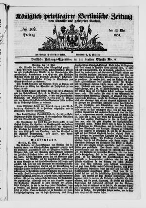 Königlich privilegirte Berlinische Zeitung von Staats- und gelehrten Sachen on May 13, 1853